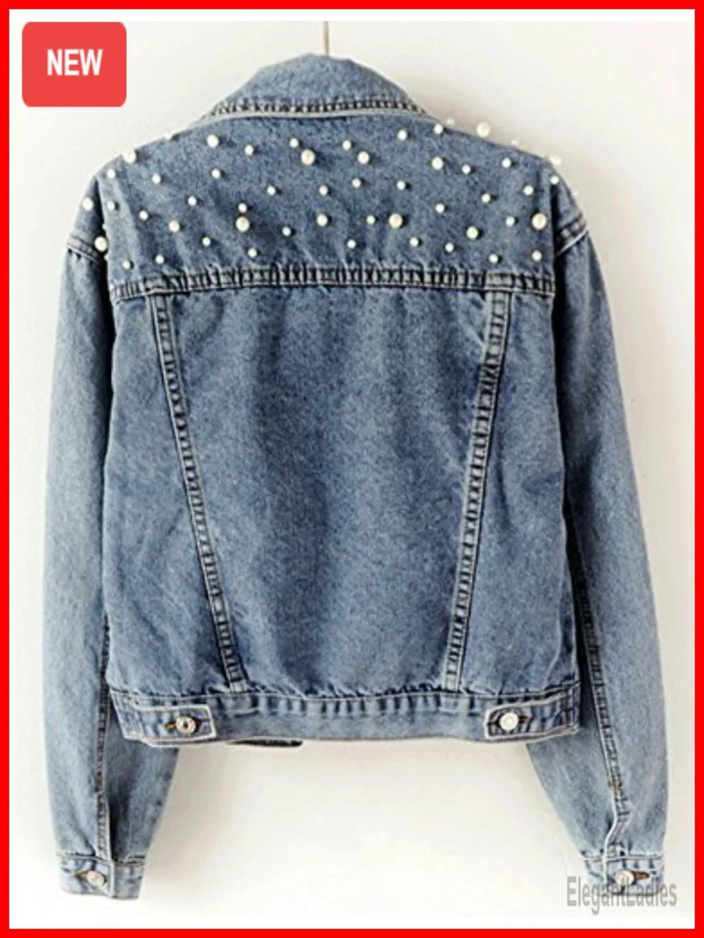 Embroidered Pearl Denim Jean Jacket Coat